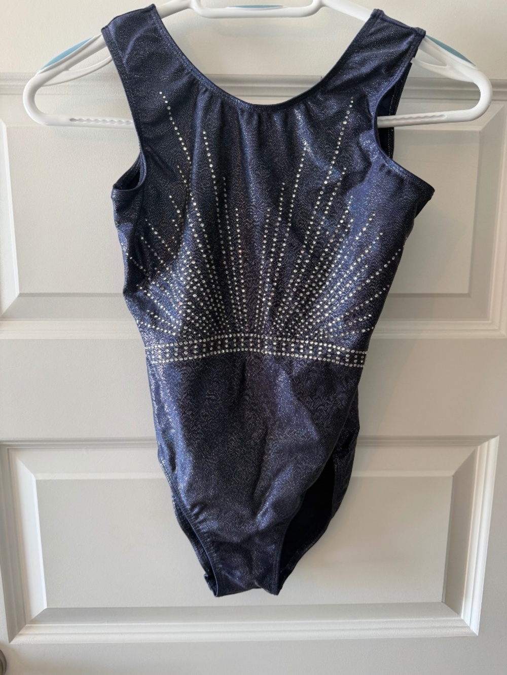 Girls Navy Sparkle Gymnastics Leotard with Rhinestone Detail